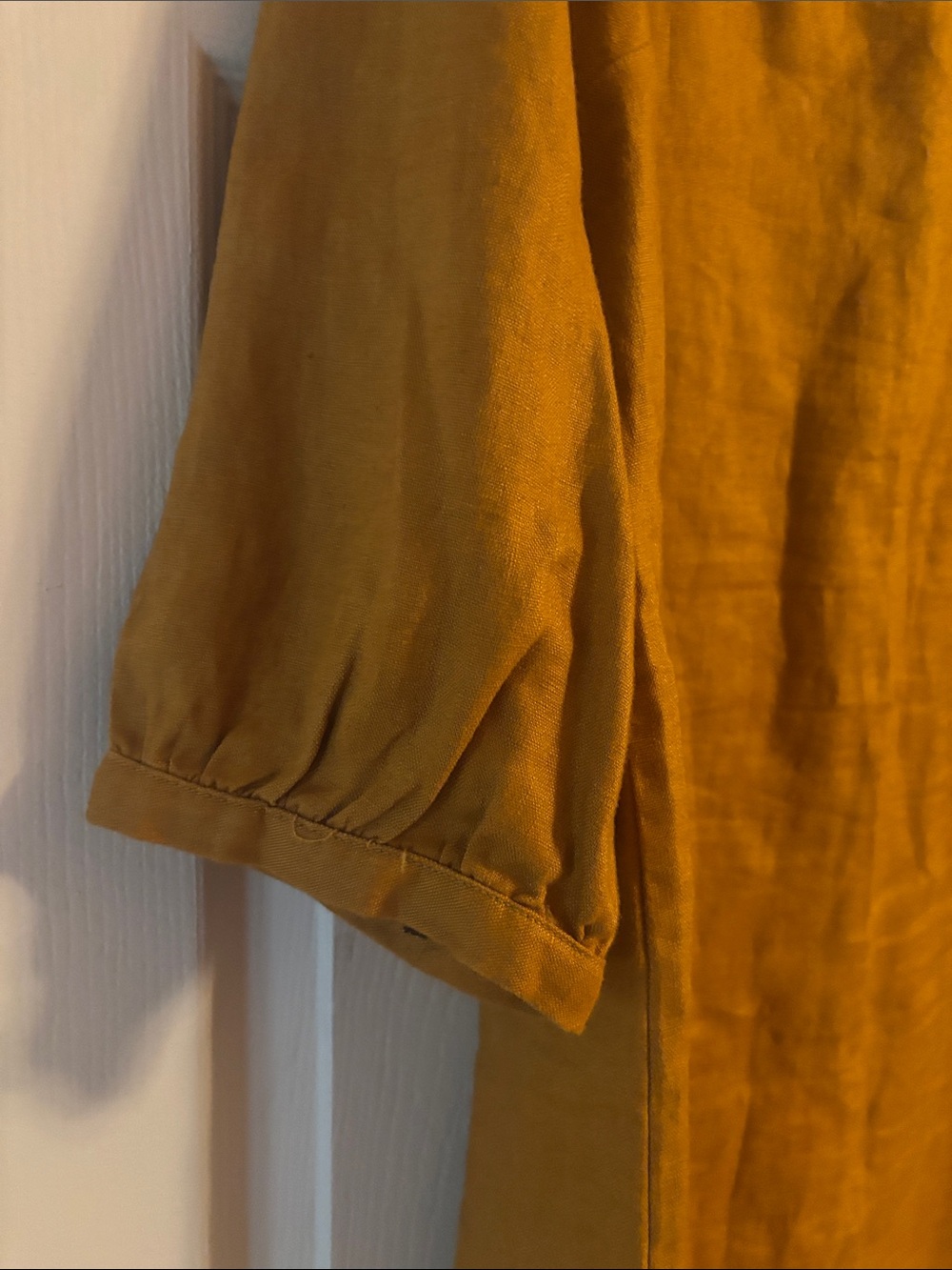 Garnet Hill Linen Mustard Midi Dress with 3/4 Sleeves - Picture 4 of 6